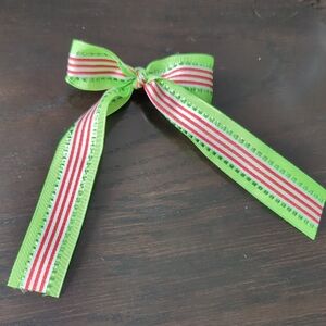Festive Green and Red Striped Ribbon Bow